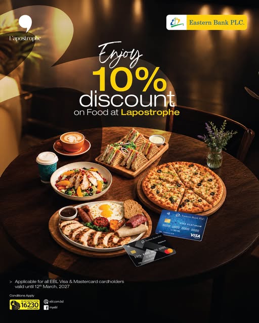 10% Discount on Food at L’apostrophe with EBL Cards