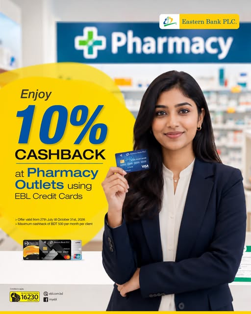 10% Cashback at Pharmacy outlets with EBL Credit Cards