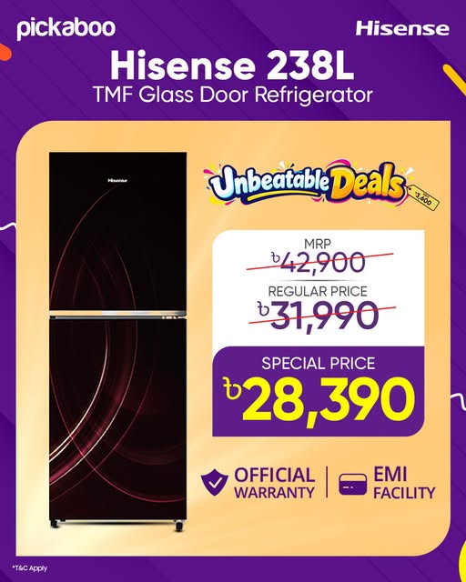 Exclusive Price & Offer on Hisense 238L TMF Glass Door Refrigerator