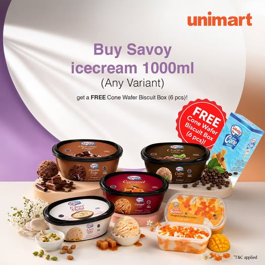 Free Cone Wafer Biscuit Box with Savoy 1000ml Ice Cream