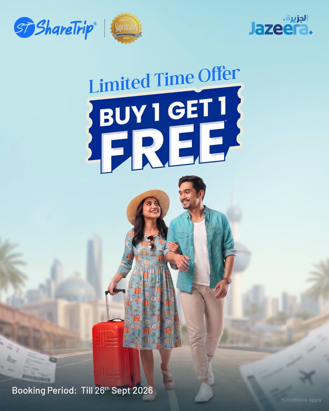 Buy 1 Get 1 Free on Jazeera Airways Tickets at ShareTrip