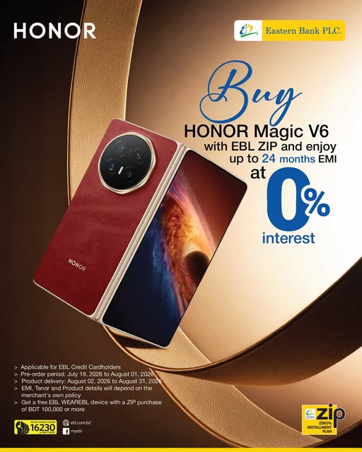 HONOR Magic V6 with EBL ZIP — up to 24 months EMI at 0% interest