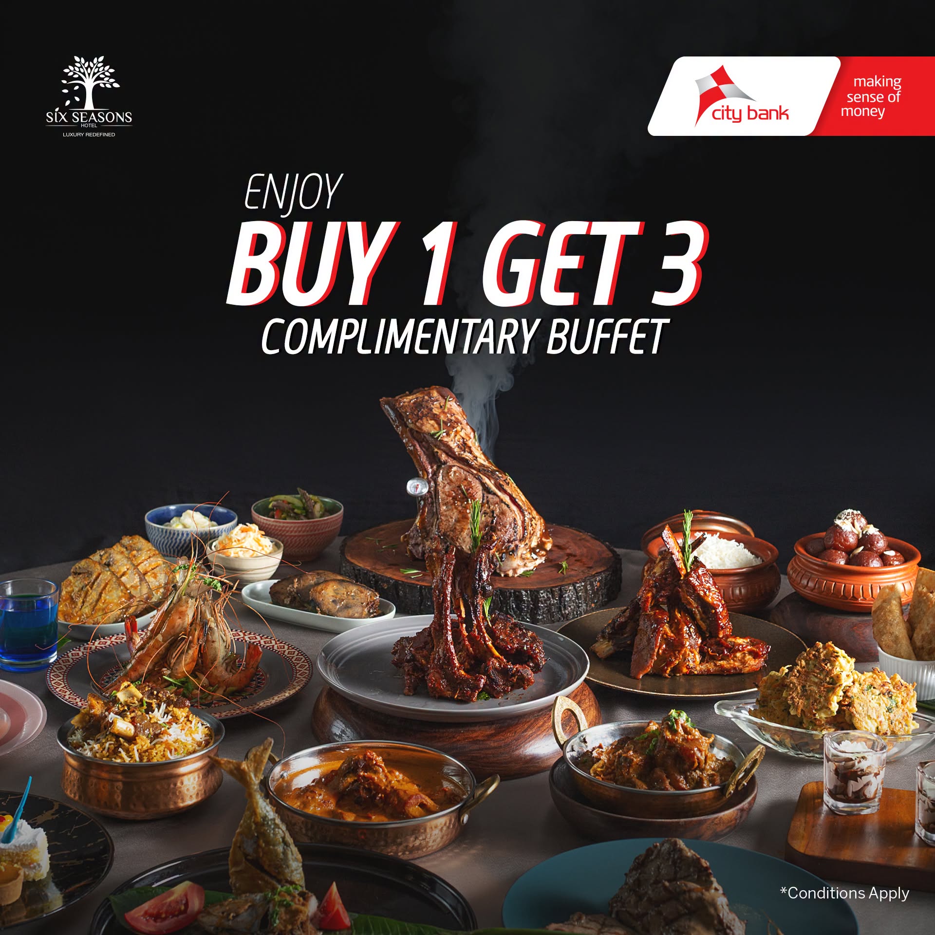 Buy 1 Get 3 Free Buffet at Sky Pool Restaurant
