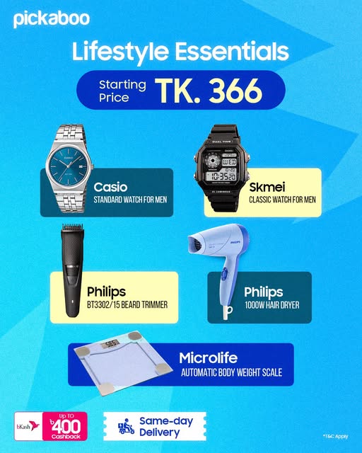 Up to Tk 400 Cashback with bKash at Pickaboo.com