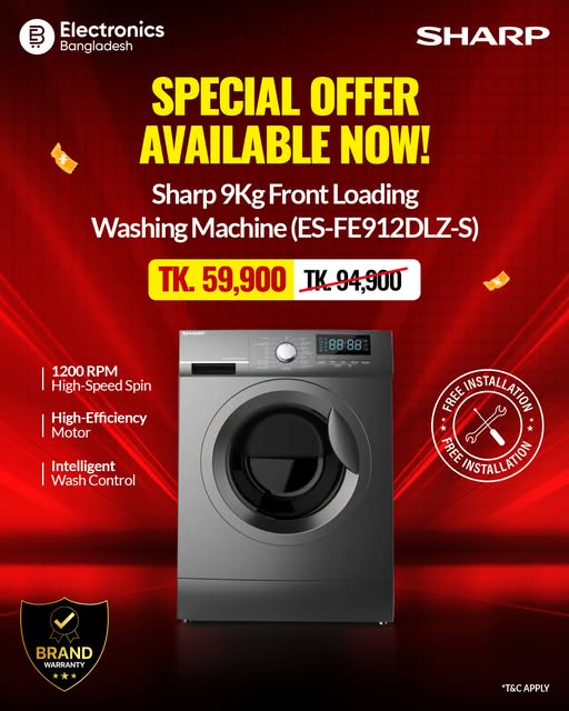 Sharp 9Kg Front Loading Washing Machine at Tk 59,900
