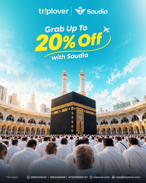 Up to 20% Discount on Saudia Airlines Fares with Triplover