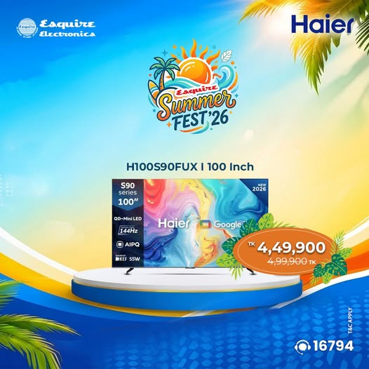 Haier H100S90FUX 100" 4K UHD QD Mini LED Smart Google TV – Esquire Summer Fest '26 Special Offer