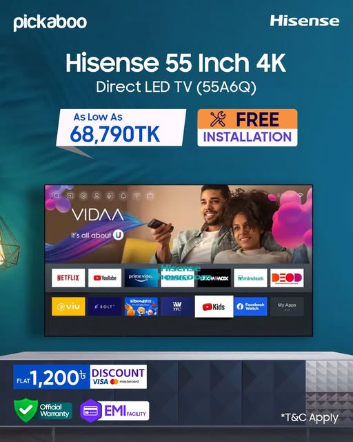 Hisense 55 Inch 4K Direct LED TV (55A6Q) at Pickaboo