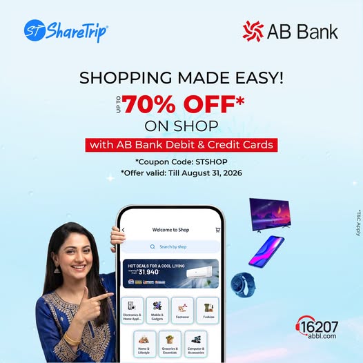 Up to 70% OFF on ShareTrip with AB Bank Cards