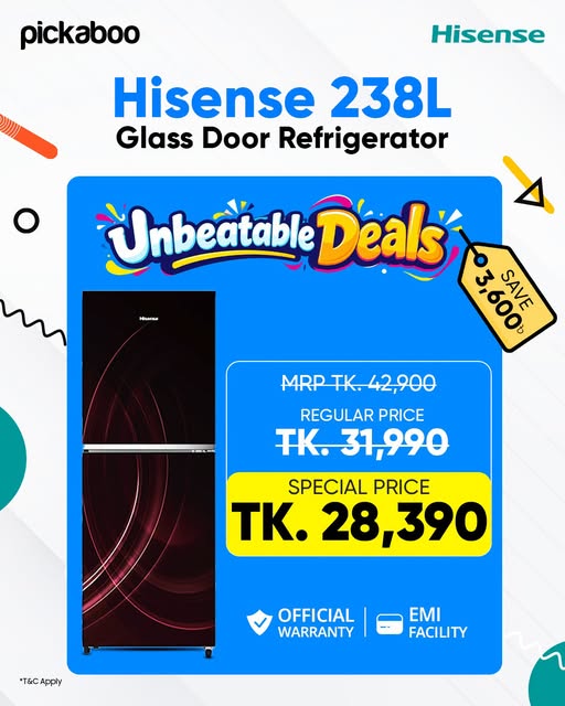 Special Price on 238L Glass Door Refrigerator at Pickaboo.com