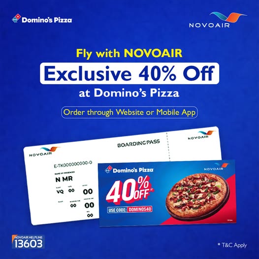 40% OFF at Domino's Pizza for NOVOAIR Passengers