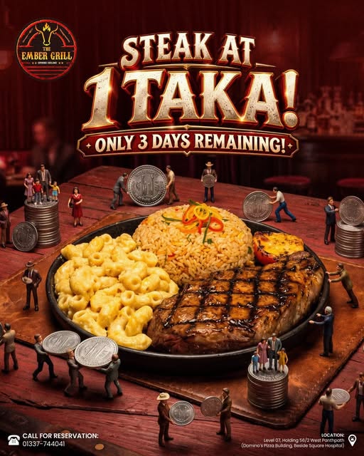 Steak at The Ember Grill for 1 Taka