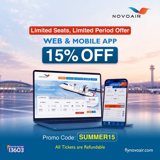 15% OFF on NOVOAIR tickets