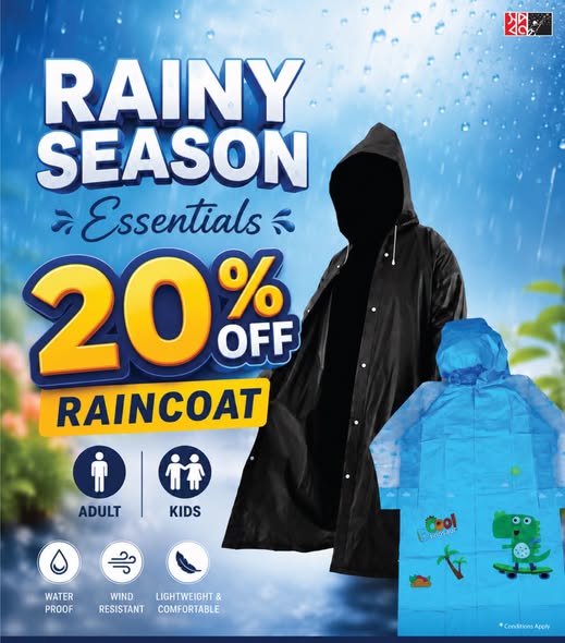 20% OFF on Adult & Kids Raincoats