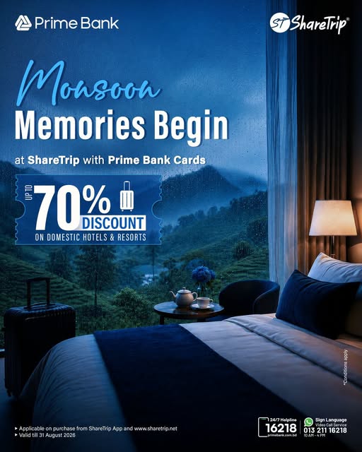 Up to 70% off on domestic hotels & resorts with Prime Bank Cards