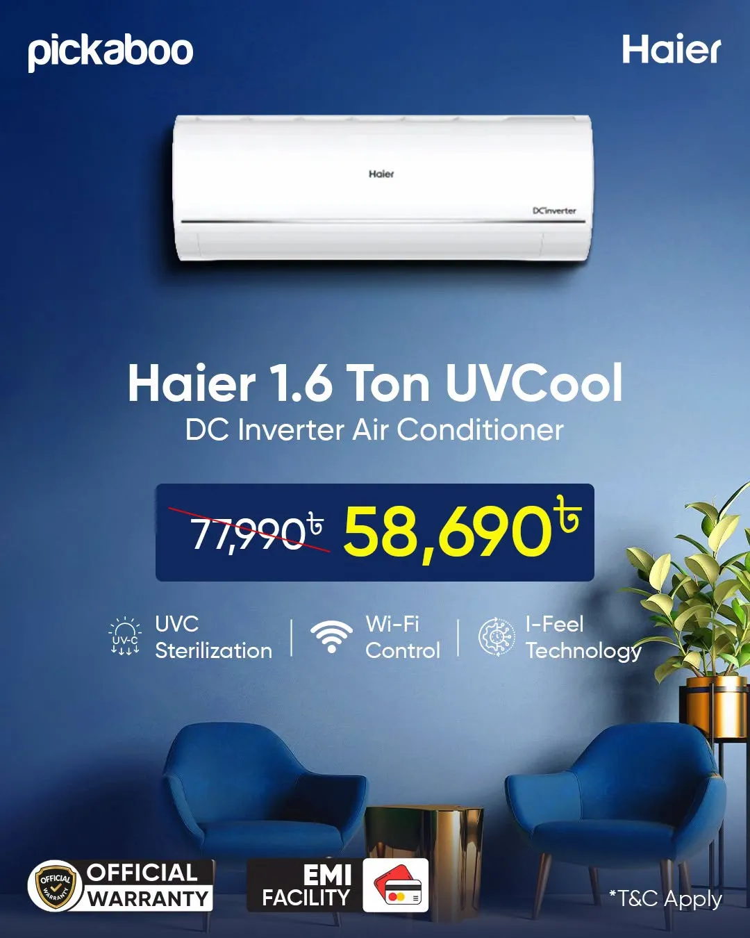 Haier 1.6 Ton UVCool DC Inverter AC — 25% Off